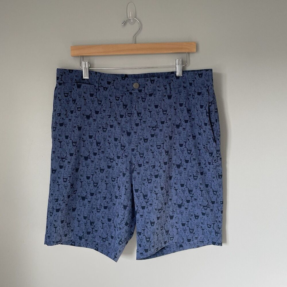 Original Penguin Performance Golf Shorts Cocktail Print Blue Lightweight Size 32